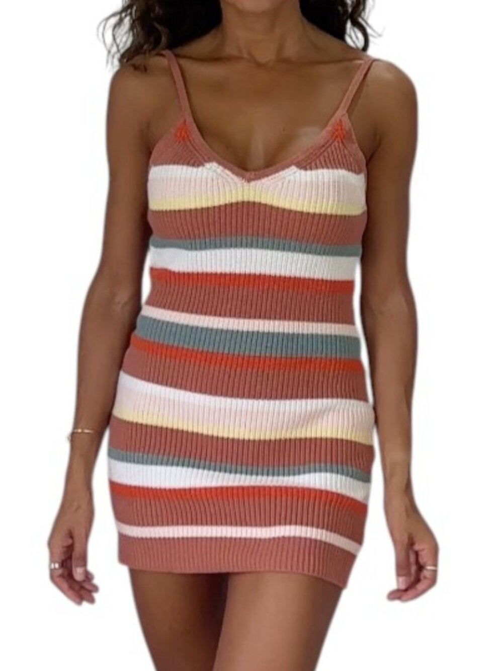 Lush Multicolor Striped Knit Mini Dress Acrylic Sweater Dress Size S